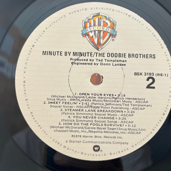 The Doobie Brothers Minute By Minute Vinyl LP 1978 Warner Bros. BSK 3193 - Picture 7 of 10